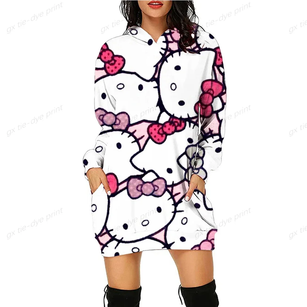 Sweatshirt Streetwear New Casual HELLO KITTY Print Spring Femme Large Size Vintage Long Sleeve Women Hoodies Dress Y2K