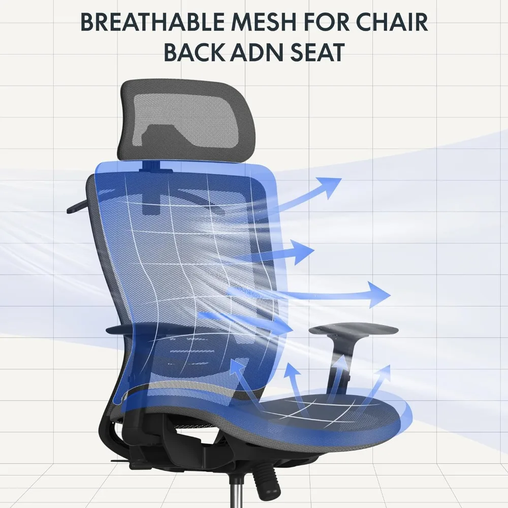 OC3B-Chaise de Bureau Ergonomique, Siège d'Ordinateur en Maille Réglable, Recommandé