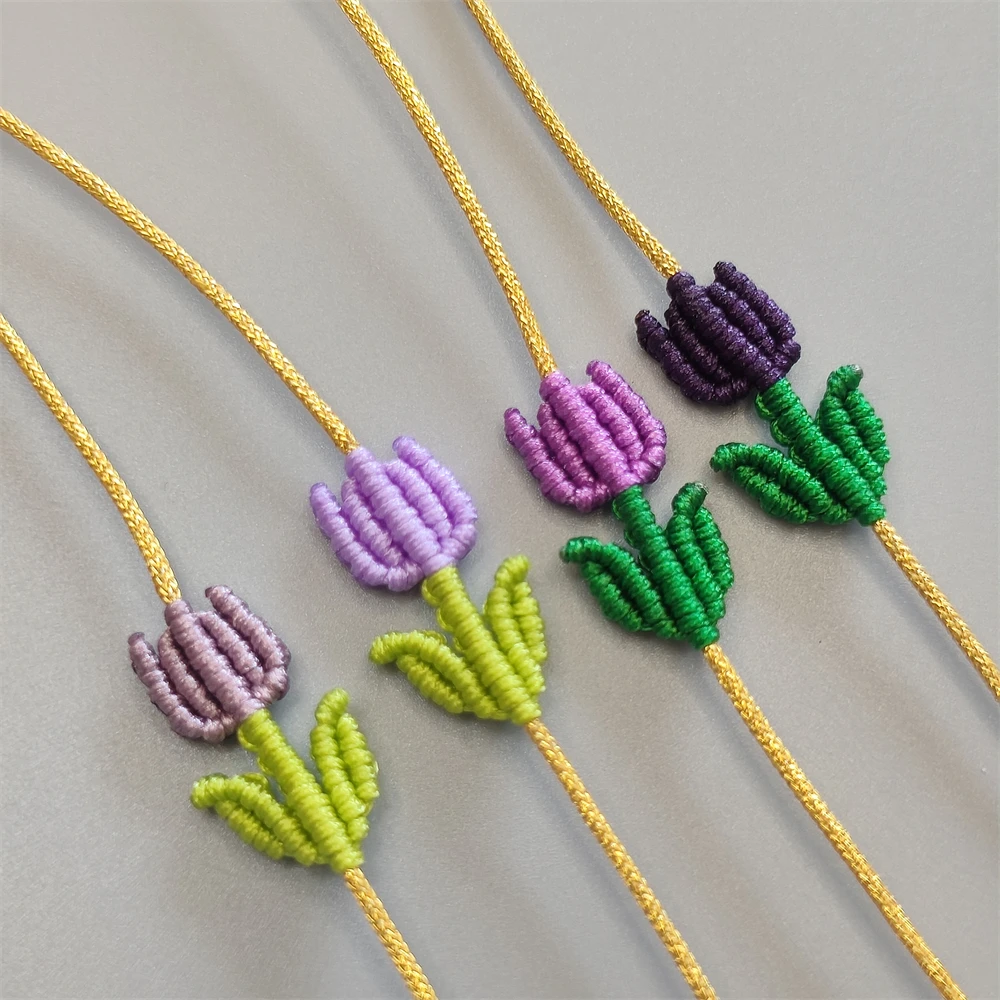 Handwork Hand Knitting Tulips kid\'s Adjustable lucky Bracelet Braided small flower Women Bestie Charm Simple Friendship gift