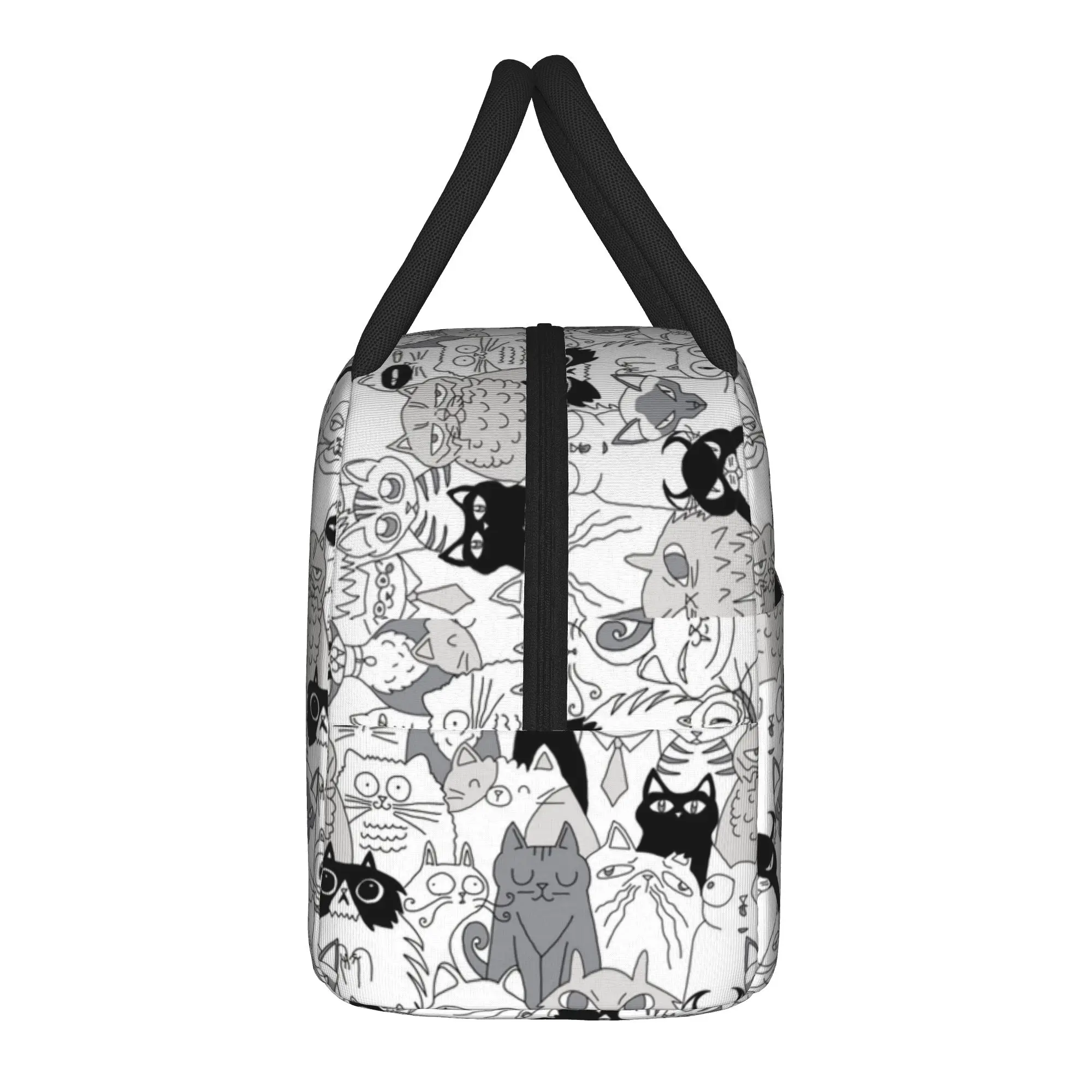 Cat Society Doodle Lunch Bag For Men Funny Animals Repeat Graphic Lunch Box Kawaii Outdoor Picnic Cooler Bag Thermal Lunch Bags
