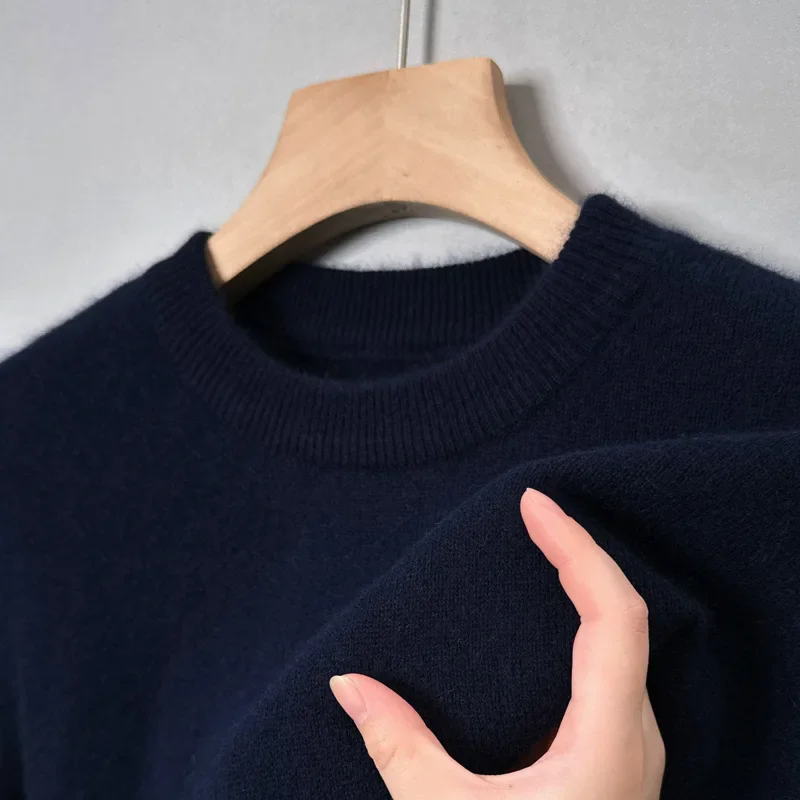 Merino Wool Cashmere Sweater Men's Semi-high Neck Autumn Winter Solid Color Pullover Loose Knit Long Sleeve Jacket Pullover