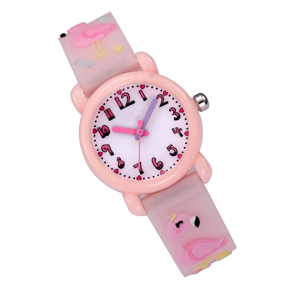 1Pcs Cartoon Watch Light Pink Featuring 3D Flamingo Design Waterproof Lightweight Comfortable Strap for Fashion