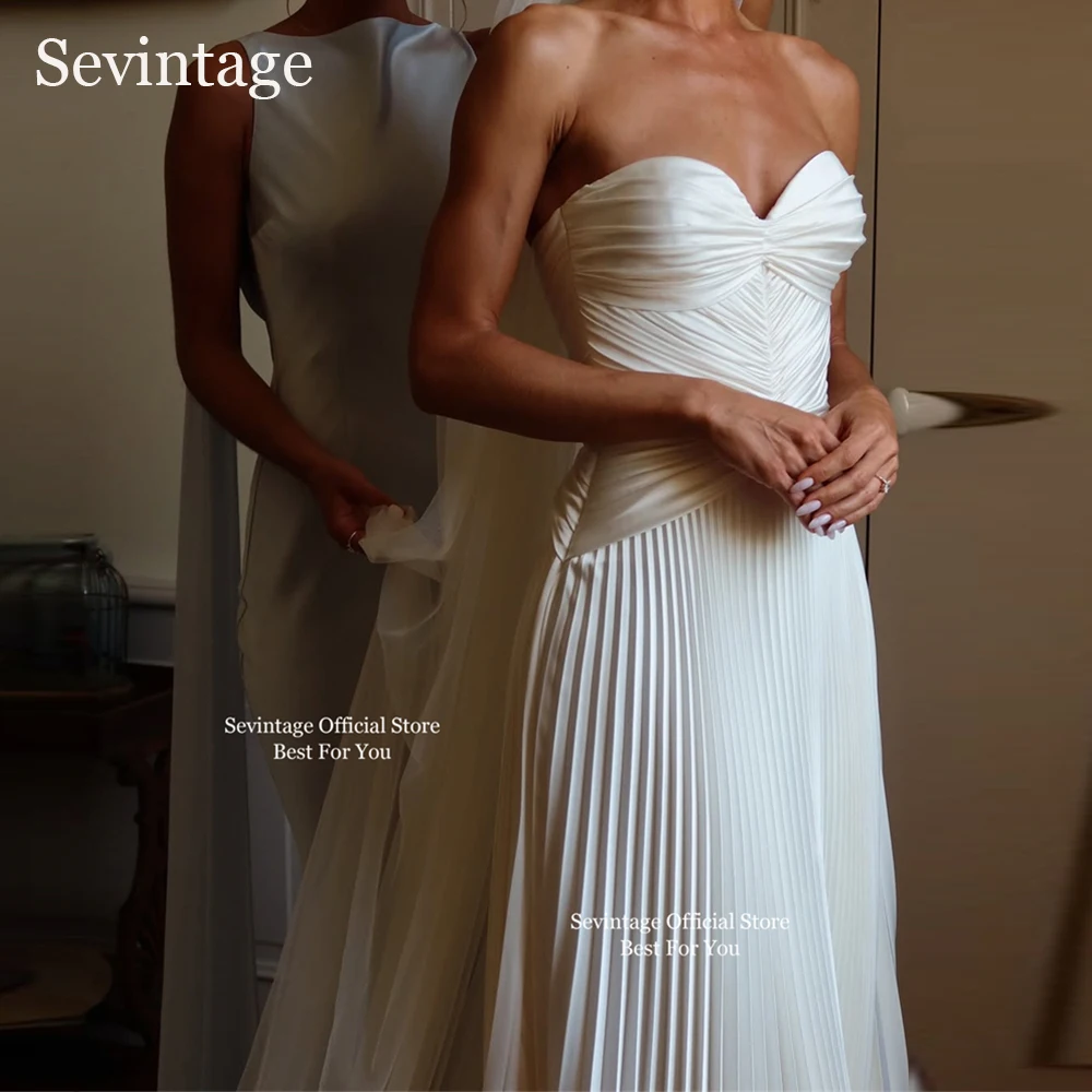 Sevintage Ivory Simple Mermaid Wedding Dresses Sweetheart Satin Long Bridal Gowns Boho Sleeveless Wedding Prom Gowns Customized