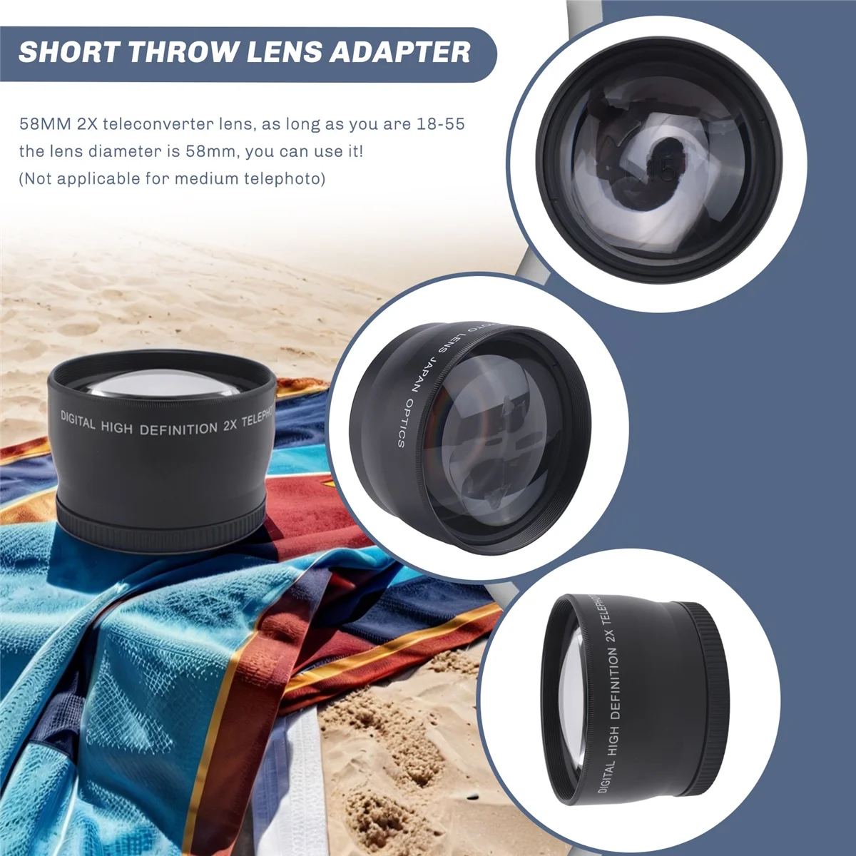 A73E-58mm 2X Teleobjetivo Convertidor Tele para Canon Nikon Sony Pentax 18-55mm