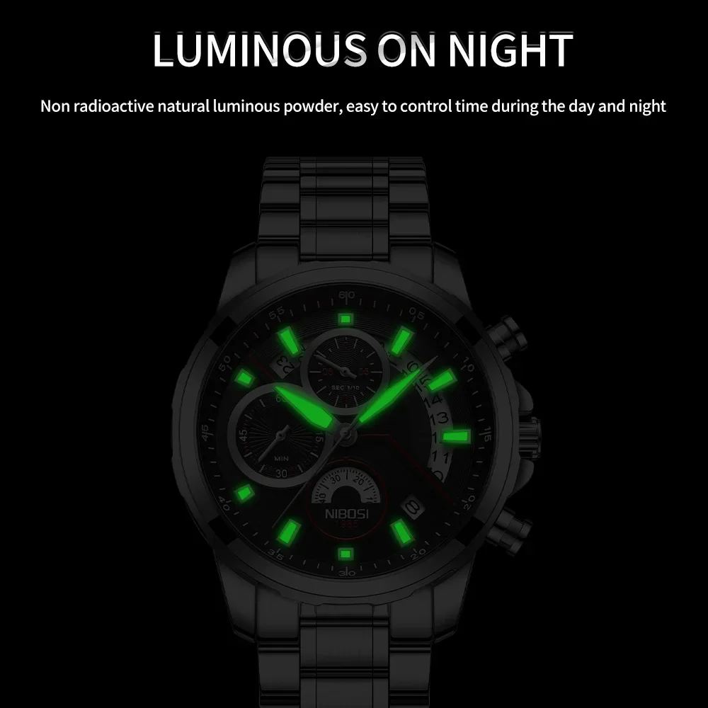 NIBOSI 2024 Luxury Men Wristwatches Luminous Chronograph Sport Man Watch Waterproof Military Quartz Male Clock Relogio Masculino