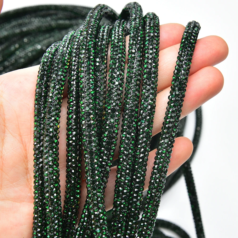 2 Yards 6mm Glitter Glass Rhinestone Tube Diamond Rope Bling Strass Crystal Cord Diy Hoodie Drawstring Shoes Bags Accessories