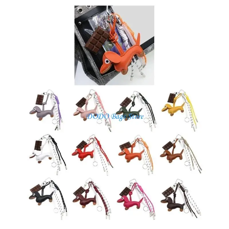 

E8FB Sausage Dog Keyholders Chocolate Keychain Bag Charm PU Keyring Car Chains