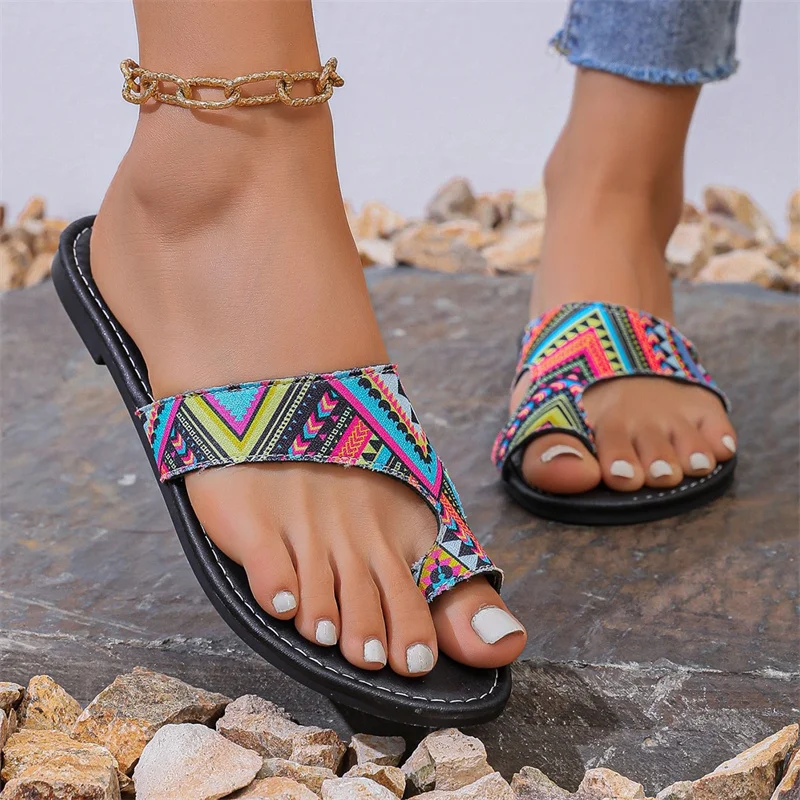 Flower Slippers Women Big Size 43 Summer Designer Shoes Woman 2024 Trend Print Flat Sandals Women Casual Flip Flops Beach Slides