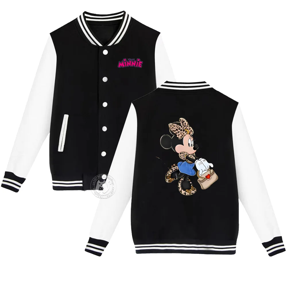 Kids Disney\'s beautiful Minnie Print Fall Winter Warm baseball uniform 2-14 year old teen boys girls booster jacket top