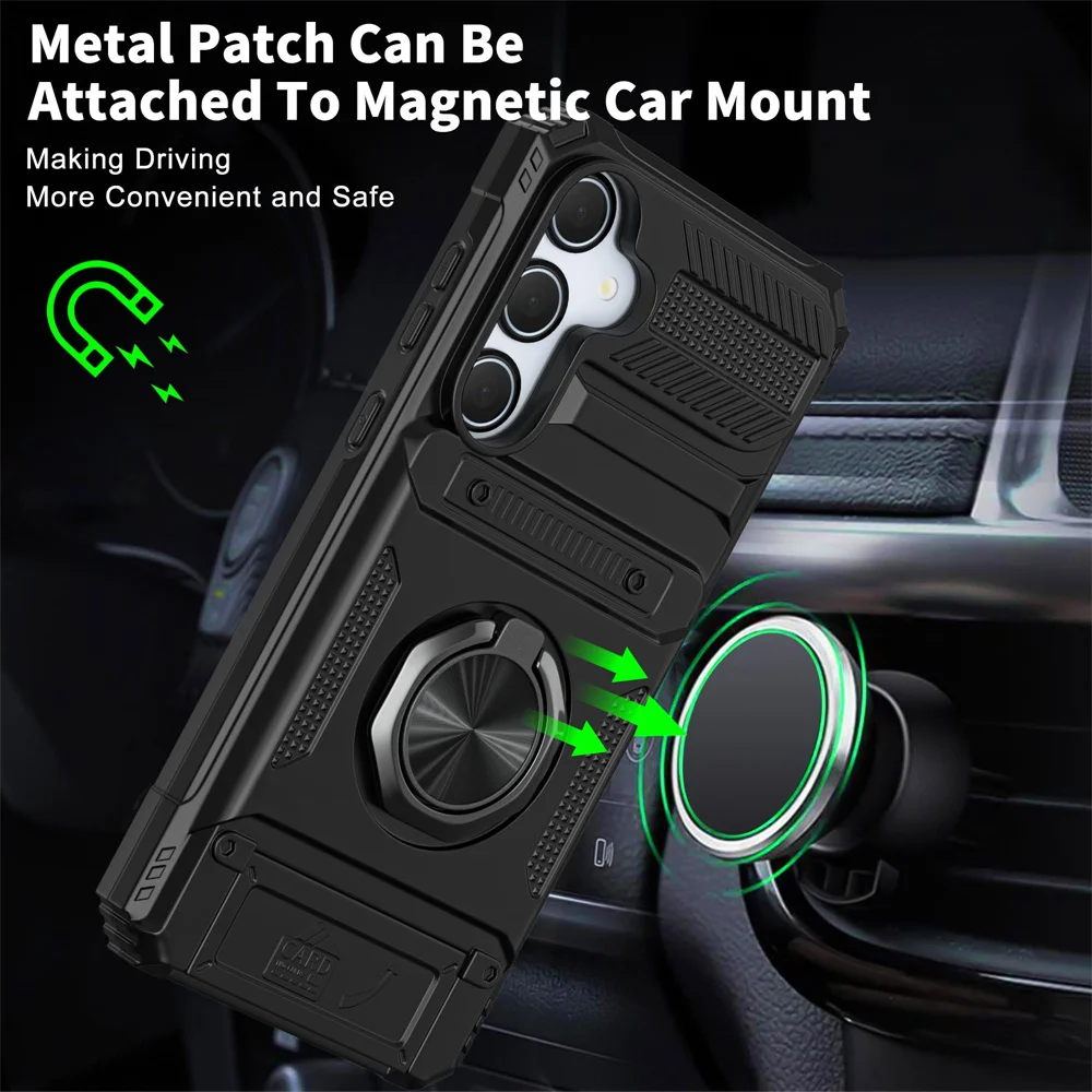 Case For Samsung Galaxy S24 S23 Ultra Plus FE A55 A35 A15 5G Magnetic Rotated Ring Kickstand Heavy Drop Protection Wallet Cover