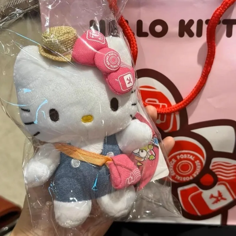 

New Kawaii Sanrio Hello Kitty Short Plush Doll Pendant Cute Cowboy Satchel Doll Key Clasp Backpack Pendant Children's Gift