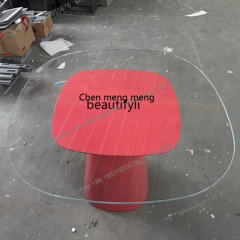 X  Minimalist small apartment balcony glass tea table, modern light luxury, painted square round, casual table