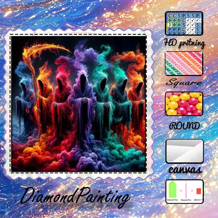 1 Stück - 5D-DIY - Beflockter Stoff - Spezialbohrer - Diamantmalerei-Set - Phantom Undead - Mosaik - Diamantkunst