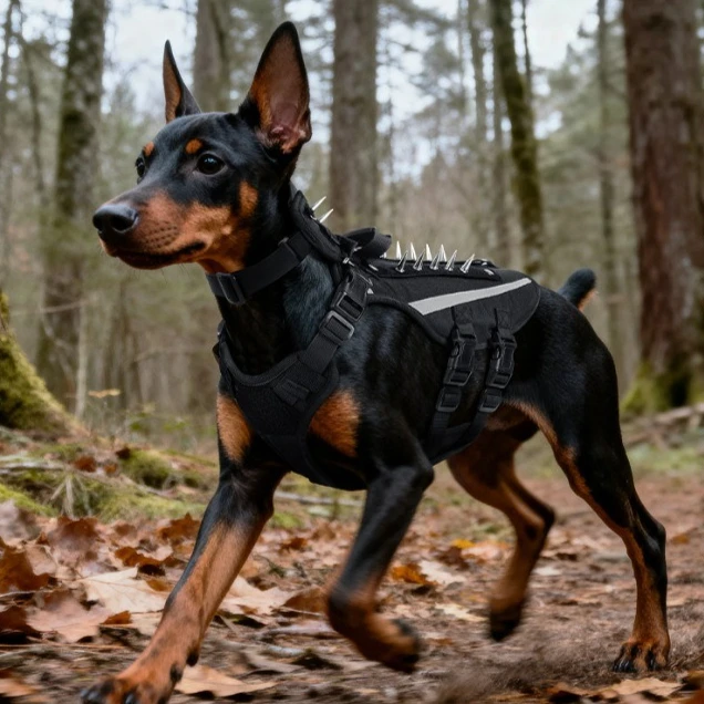 Hundegeschirr, explosionsgeschützt, taktisches Brust- und Rückengeschirr, bissfest, abnehmbar, für mittelgroße und große Hunde, mit Nieten, Hundeleine