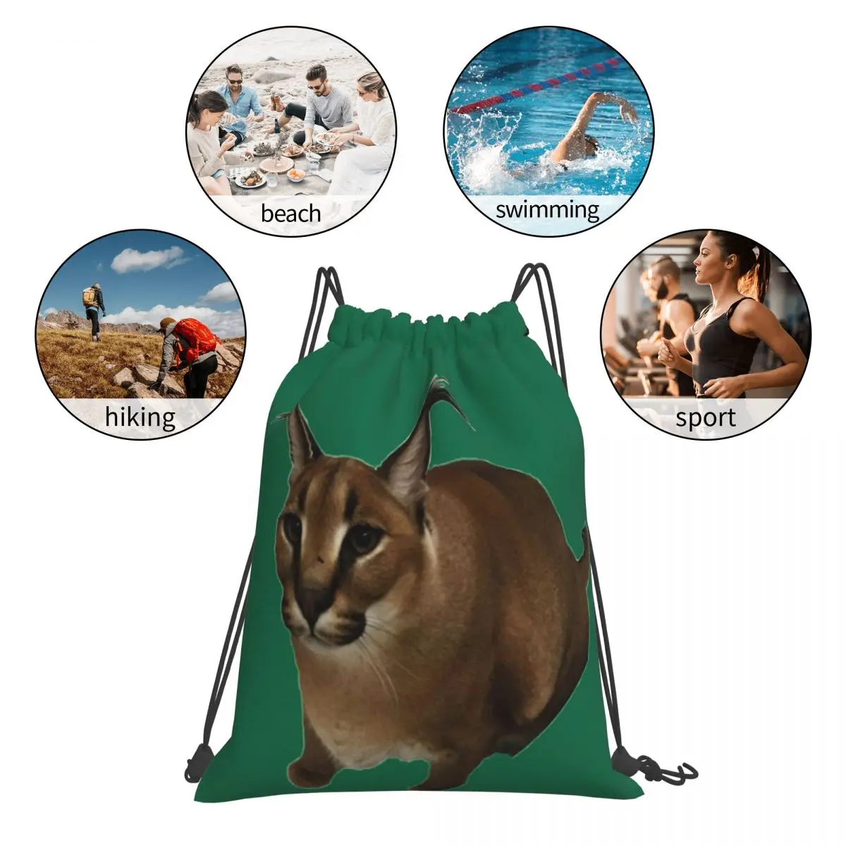 Big Floppa Animal Cat Backpacks Portable Drawstring Bags Drawstring Bundle Pocket Sports Bag Book Bags For Man Woman Students