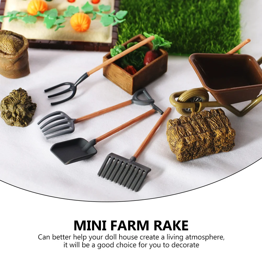 

1 set 1 Set Mini Farm Shovel Rake Harrow Kit House Garden Accessories Miniature Farm Supplies Practical Mini Garden Tools