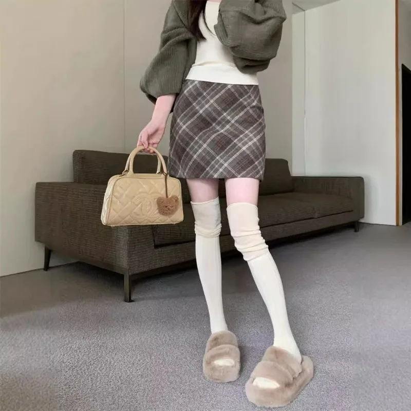 

Клетчатая шерстяная юбка для женщин, осенне-зимняя винтажная клетчатая короткая юбка для похудения с высокой талией и запатыми ягодицами
