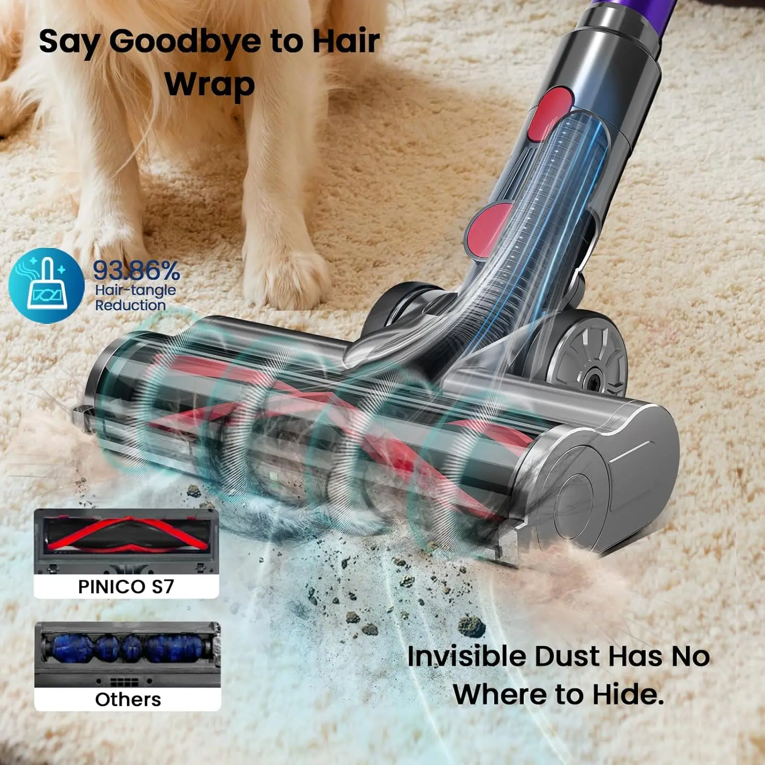 Aspirador de pó, aspirador de pó com display inteligente de 550 W/48 kPa, aspirador de pó com escova anti-emaranhado e tempo de execução de 60 minutos, por