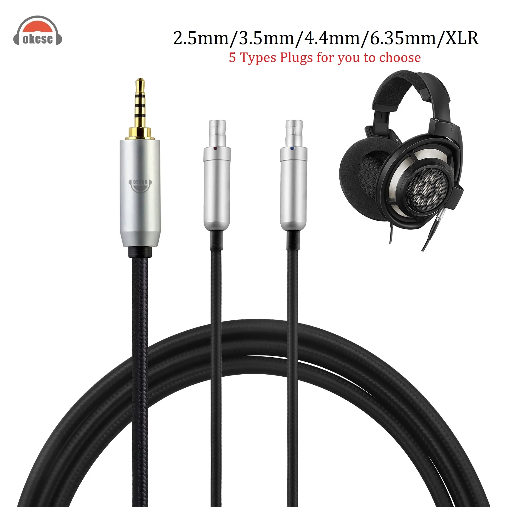 OKCSC HiFi XLR 4.4mm 3.5mm 2.5mm 6.35mm Plug 2m/200cm Cable For Sennheiser HD800S HD820 HD800 HD820S Dharma D1000 Headphones