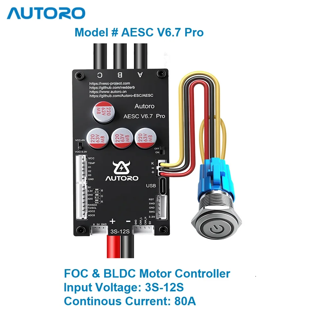 

Autoro V6.7 pro BLDC FOC контроллер двигателя 12S 80A без блеска ESC контроллер скорости для DIY электрический скейтборд скутер Ebike робот
