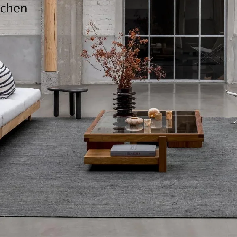 DSA Minimalist Solid Wood Tempered Glass Square Coffee Table Living Room Home Simple Modern Tea Table