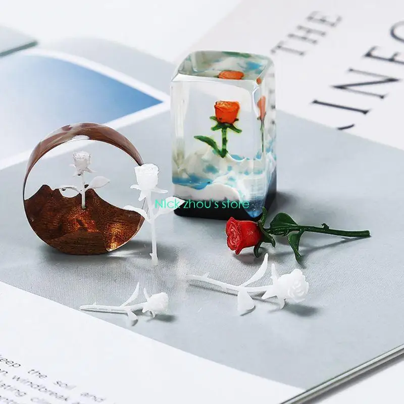 

E15E 1Pc/4Pcs 3D Mini Rose Flower Model for Jewelry Making Filling Supply DIY Craft