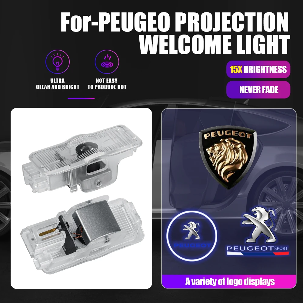 For Peugeot CRZ 407 508  508 2010 2011 Car Door Emblem Light Welcome Lamp Wireless Laser Projector Auto Decoration Accessories