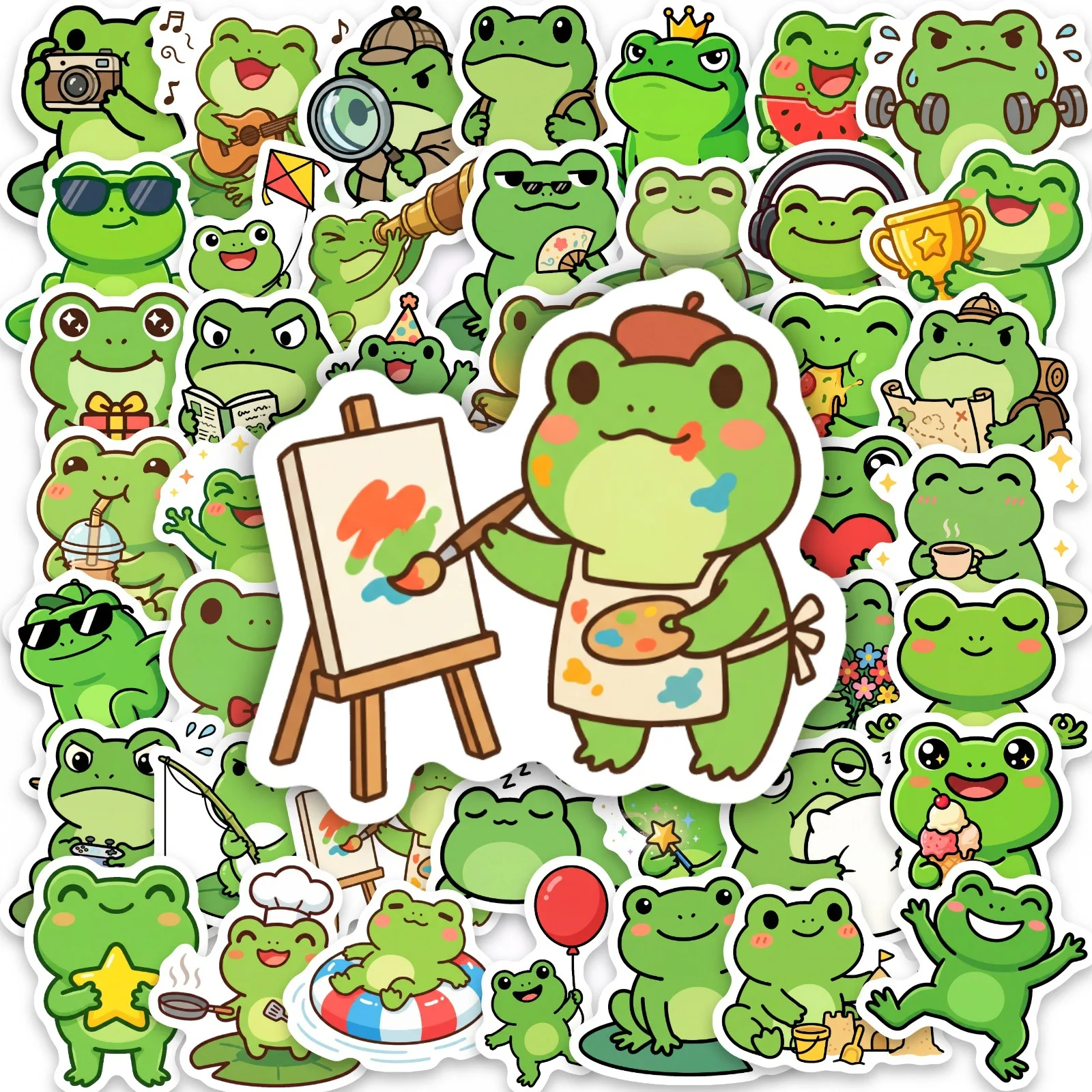 30/50 Sheets Cute Cartoon Frog Sticker Pack | Fun Decorative Stickers for Student Stationery, Desktop & Journal Decor