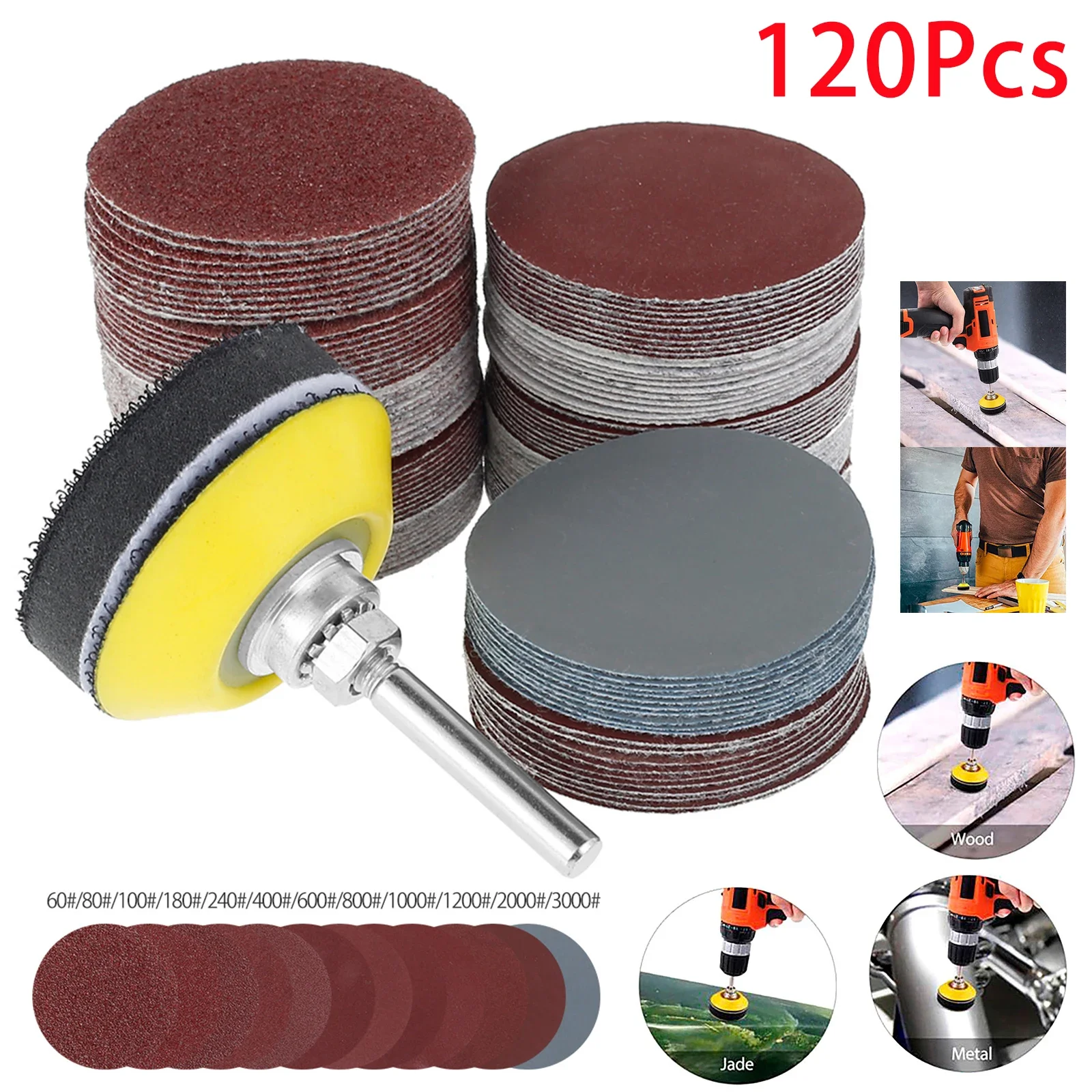 

120pcs 50mm Sanding Discs Pads 60-3000 Grit Abrasive Polishing Pad Set For Drill Grinder Rotary Tools Sandpapers Assortment