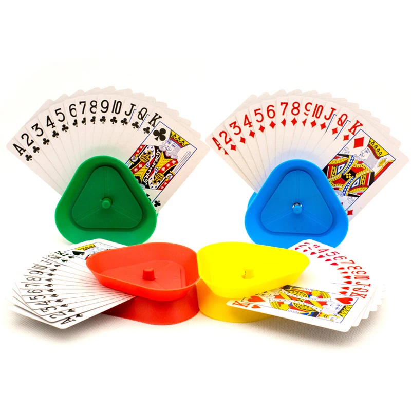 4pcs/set Triangle Shaped Playing Card Holder Lazy Person Poker Seat Board Game Cards Stand For Children Seniors Free Your Hands