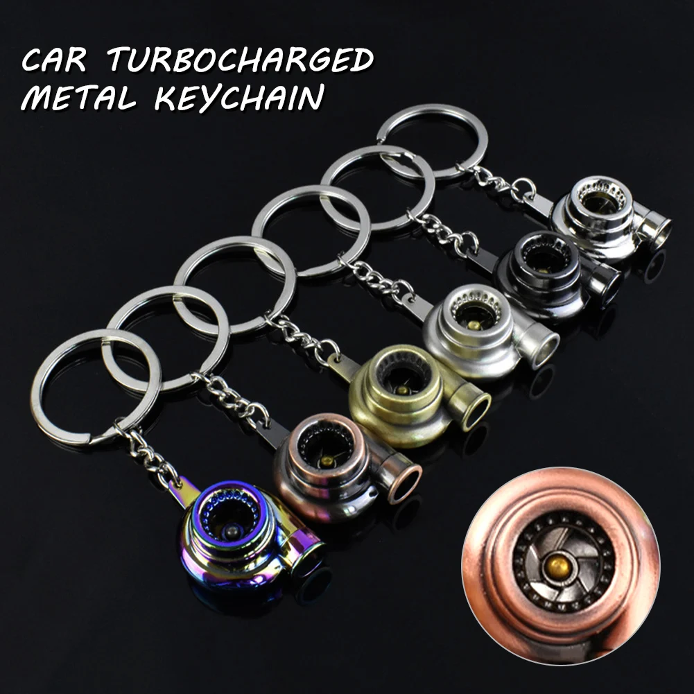 Mini Metal Turbo Turbocharger Keychain Cool Car Spinning Turbine Pendant Keyring For Women Men Key Decoration Accessories Gifts