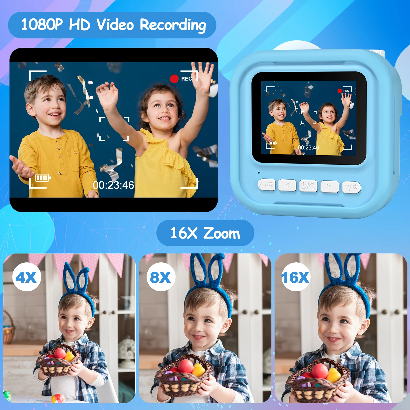 Sofortbildkamera für Kinder, 2,4-Zoll-Sofortbildkamera für Kinder mit 32-GB-Karte, 12 MP/1080P-Kinderkamera, Geburtstagsgeschenk für 3–12 Jahre