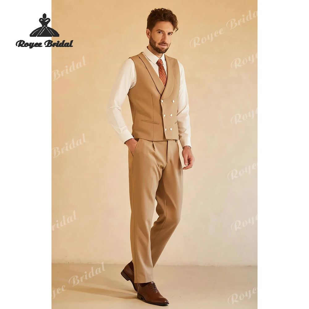 Bruin driedelig heren trouwpak 2026 enkele rij knopen piek revers formele avond pak kostuum homme mariage