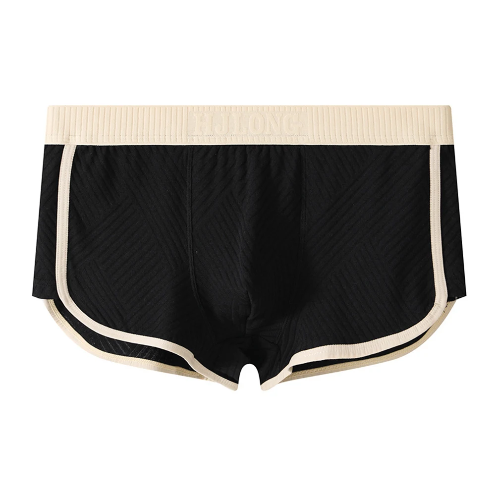 Cuecas boxer com nervuras dos homens baixo crescimento estiramento respirável roupa interior troncos shorts masculino biquíni banho homewear sólido macio cuecas