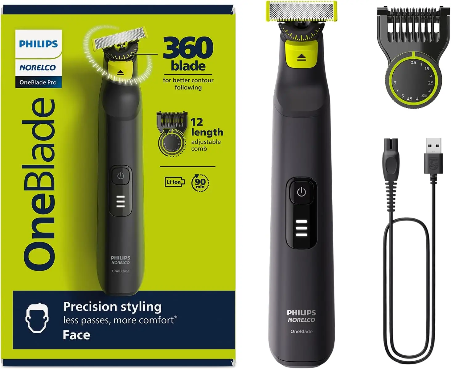 Philips-afeitadora y recortadora eléctrica híbrida OneBlade 360 Pro, con peine 12 en 1, QP6531/70