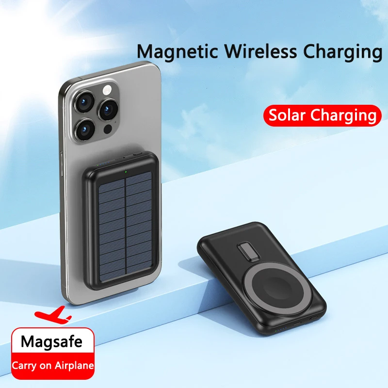 

Solar Power Bank 10000mAh Magnetic Wireless Charger Magsafe Powerbank for iPhone 16 15 14 13 12 Mini Portable Induction Charger