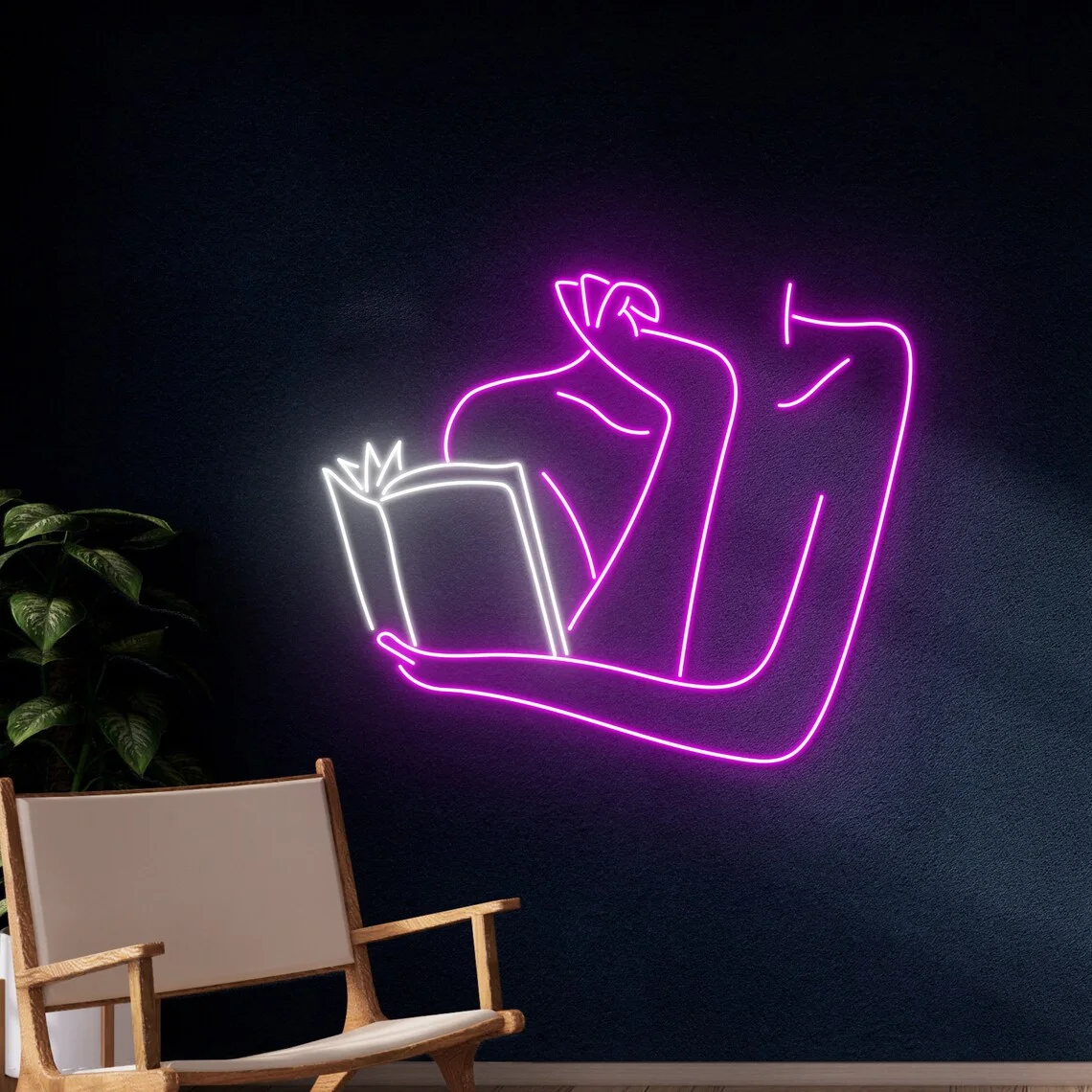 Woman Reads Book Neon Sign Girl Reading Book Led Light Book Lady Neon Light Bookworm Reader Club Room Wall Decor