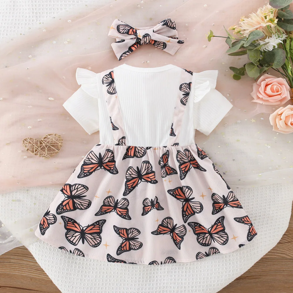 Flower Bow Baby Girl Dress Summer New Sweet And Cute Children'S Clothes With Headband (6 Months -3 Years Old)