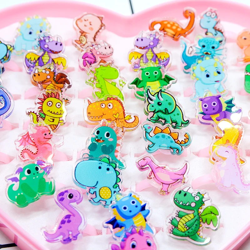 10/20pcs Cute Cartoon Kids Rings Children Boys Dinosaur Acrylic Finger Ring Children Jewelry Festival Supplies Decoration Gift