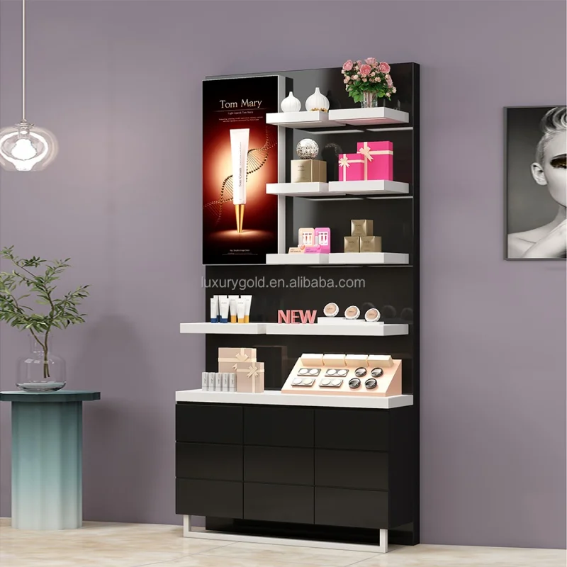 Custom. Customize Logo Unique Design Multilayer Counter Perfume Wooden Stand Display Stand Perfume Display for Cosmetics Fair