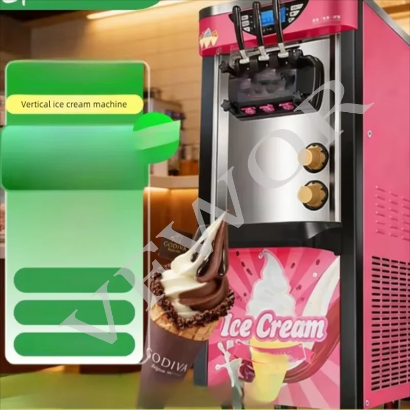 Commercial Three Flavor Soft Ice Cream Machine Stainless Steel Vertical Table Top Auto Ice Cream Cone Maker Milk