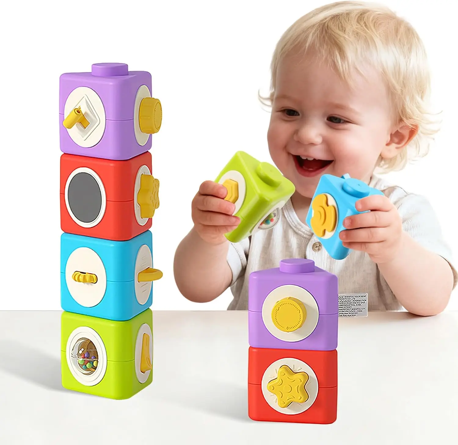 

Кубик активности Монтессори, занятая доска, 12-в-1, игрушки для путешествий, самолет, автомобиль, обучающая деятельность, штабелируемые сенсорные игрушки для малышей