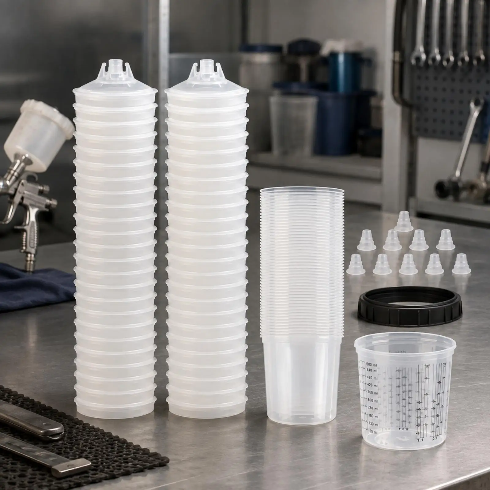50 Pieces Paint Cup with Sealing Seal and Lids Time-Saving for Auto Body Technicians, Painters, Frequent Color Changes