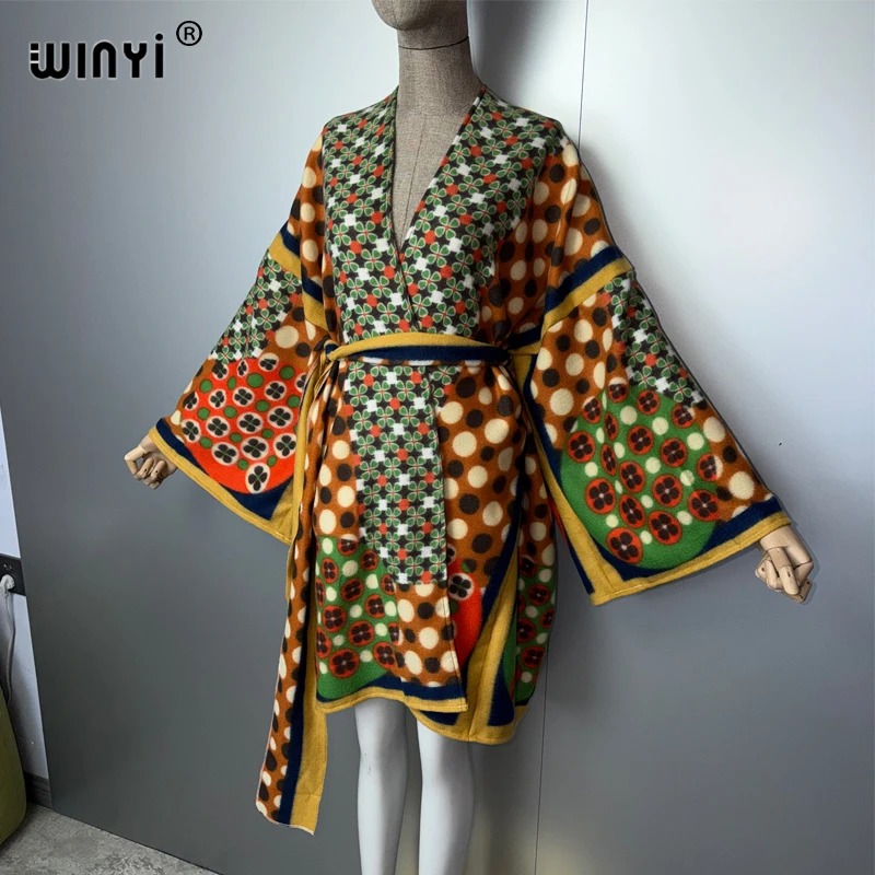 WINYI winter cardigan Africa muslim women clothes fashion coats abaya poncho for women cape boho dress with belt holiday kaftan