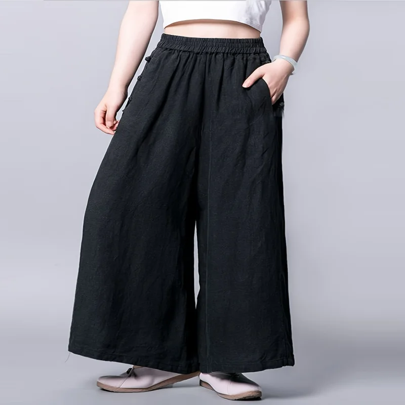 

Chinese Retro Style High Waist Wide Leg Pants for Women, Spring & Summer Clothing