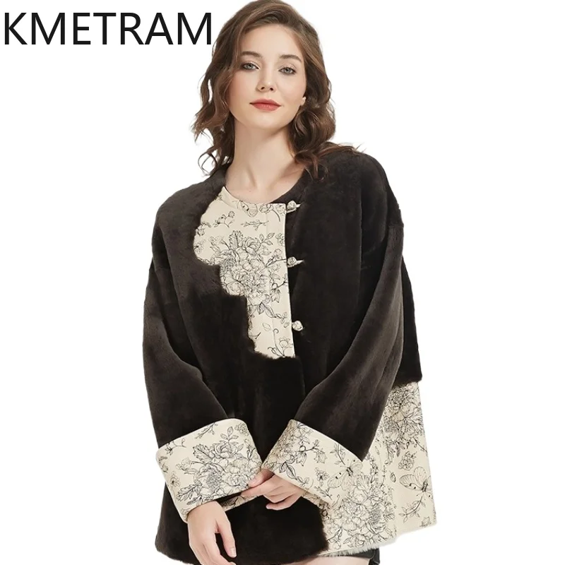 

KMETRAM 100% Natural Sheepskin Wool Real Fur Coats Retro Women Clothing Mid Length Winter New Outerwears 2025 дубленка женская