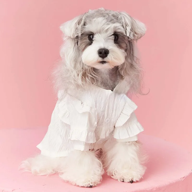 Pet Dog Clothes Lace Puppy Shirt Clothes Schnauzer Teddy Teddy Marzis Ladies White Base Lace Shirt Designer Puppy Clothes