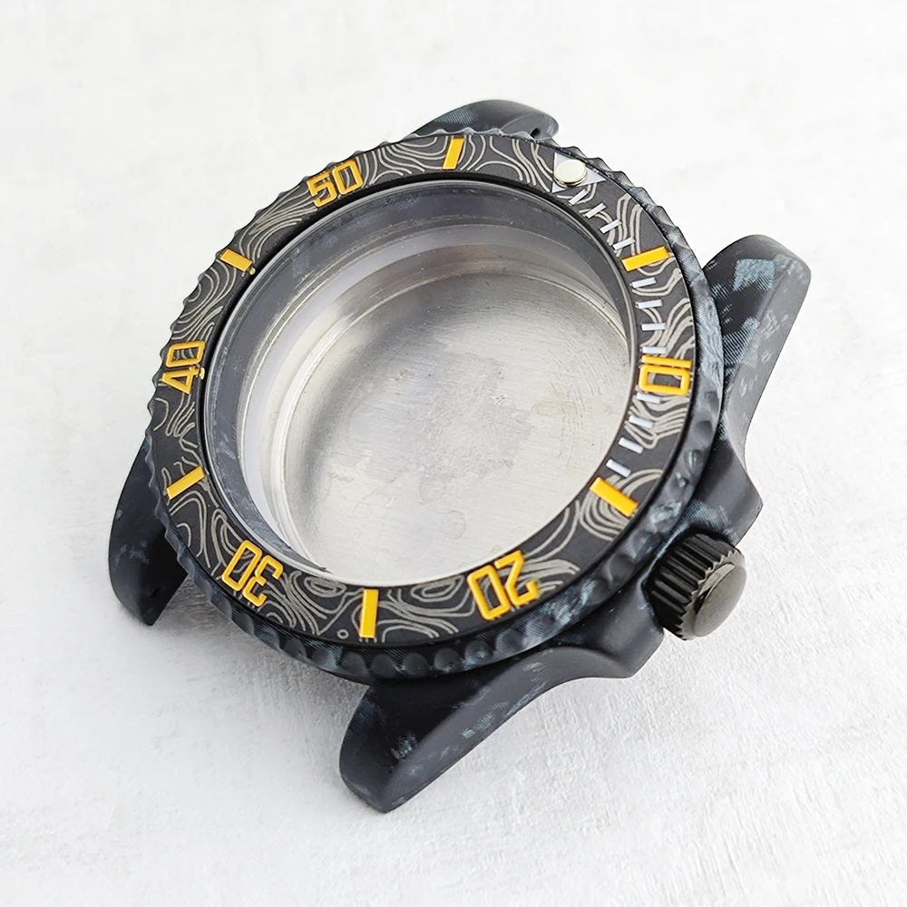 40mm Case For SUB Carbon Black Dive Watch Case Ceramic Bezel Insert Fit NH34 NH35 NH36 Movement Watch Mod Parts Fit 28.5mm Dial