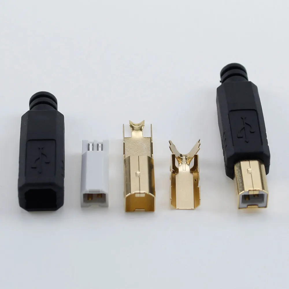 금도금 DIY USB 2.0 B 타입, 4 핀 수 프린터 포트, 솔더 어셈블리 어댑터 커넥터, DIY 플러그 소켓, 1 개