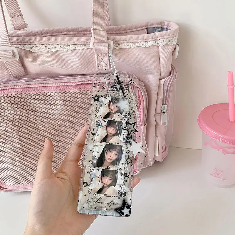 

1PC Girls Transparent Glitter Photo Card Holder Student Cartoon Star Design Long Style Fashion Photo Booth Strip Display Sleeves